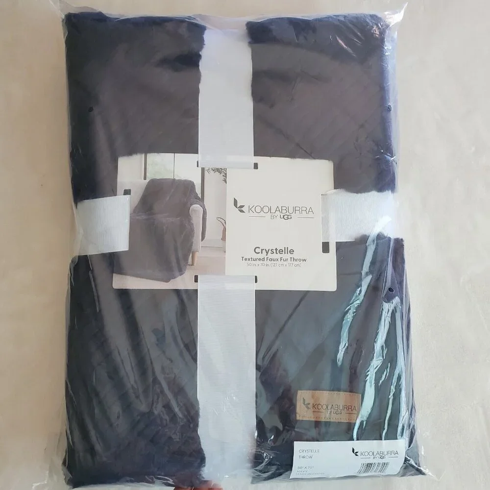 NEW Koolaburra by Ugg Textured Faux Fur Throw Blanket 50 in x 70‎ in  - Navy